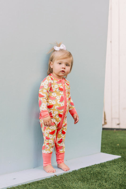 Floral Watermelon Premium Ruffle Romper