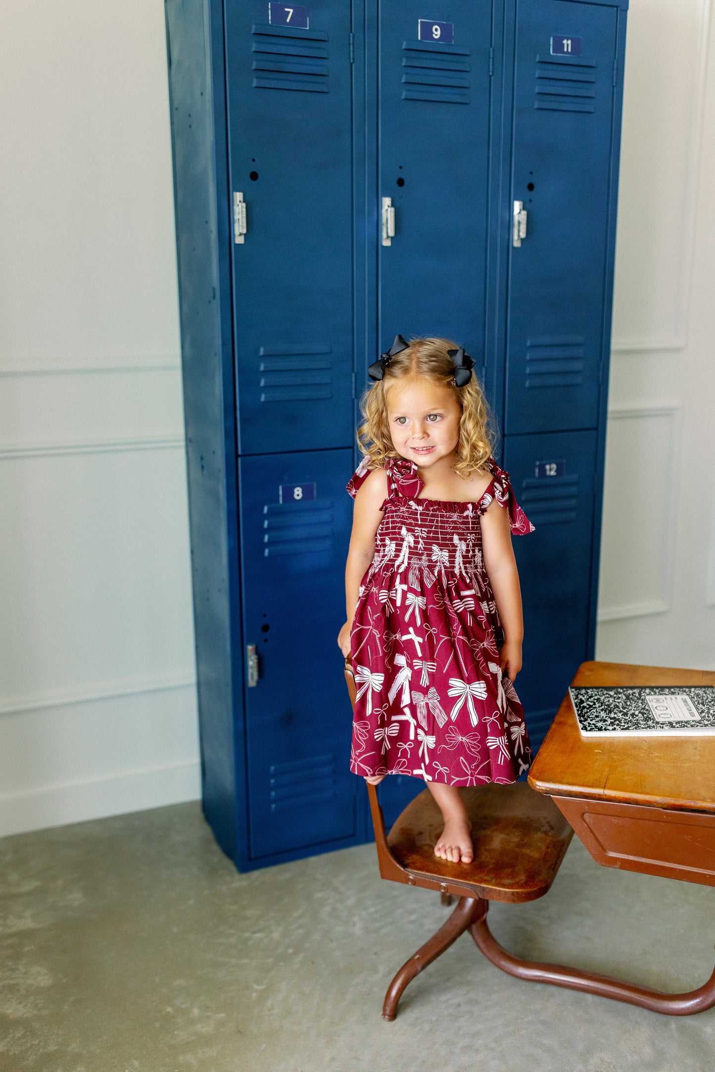 Maroon and White Bows Dress