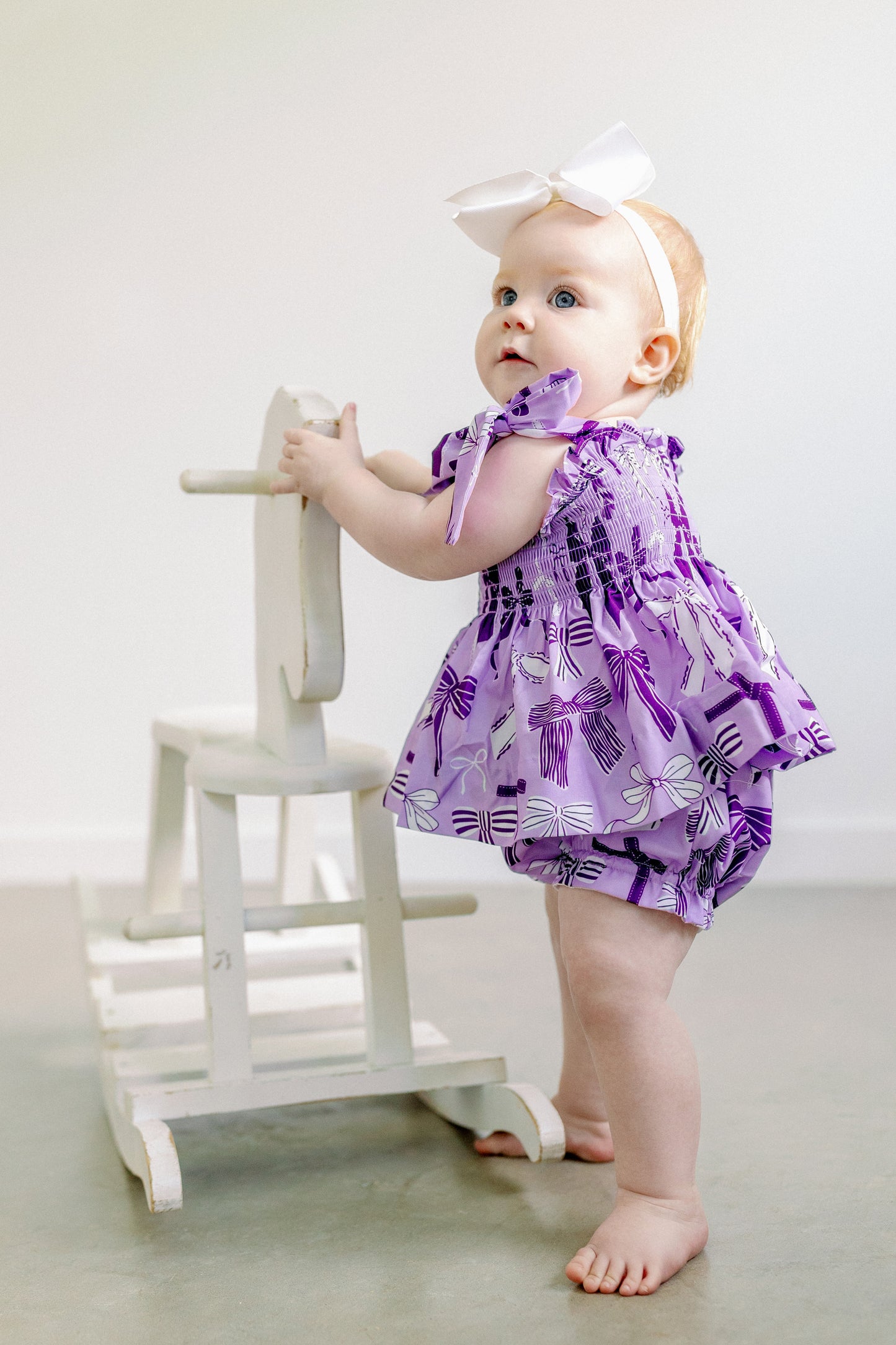 Purple and White Bows Diaper Cover Set