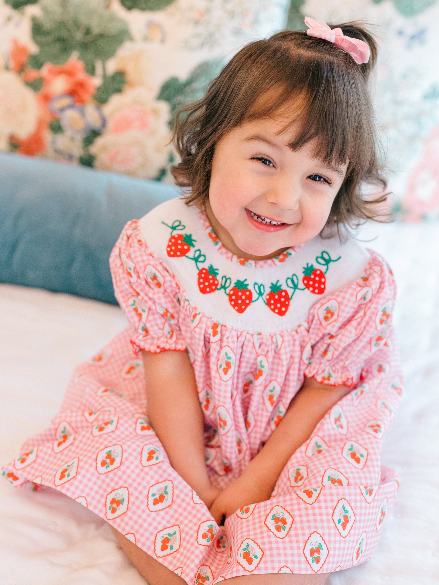 Poppy Kids Co Checkered Strawberry Smocked Dress | 6y | Cotton/Polyester/Fabric Poppy Kids Co Checkered Strawberry Smocked Dress | 6y | Cotton/Polyester/Fabric