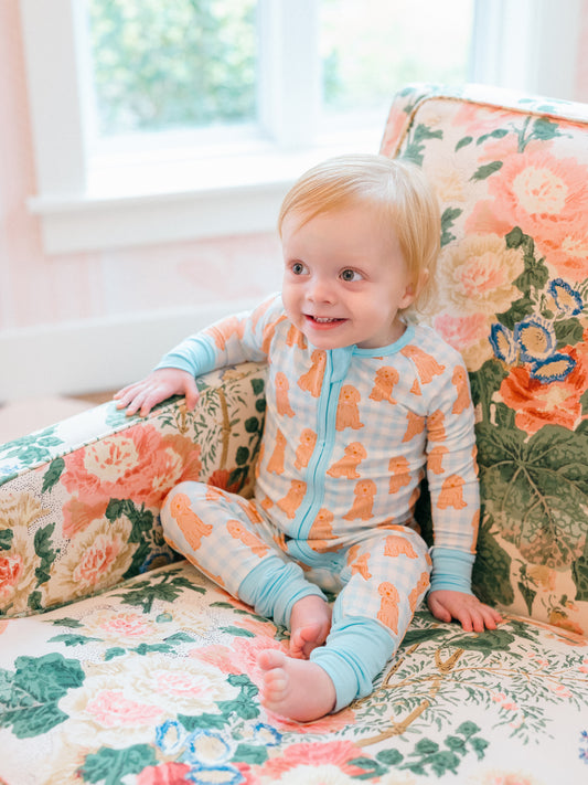 Blue Goldendoodle Zipper Romper