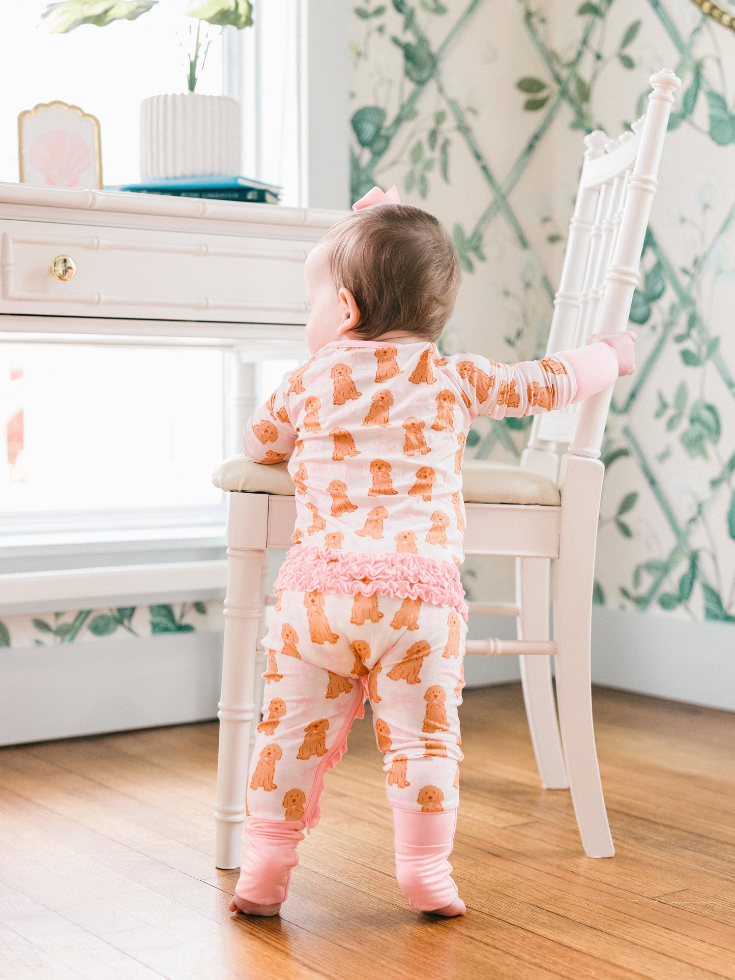 Pink Goldendoodle Ruffle Romper