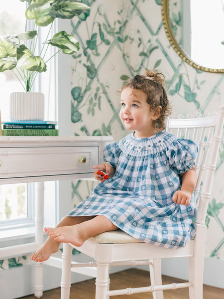 Poppy Kids Co | Daisy Gingham Smocked Dress (FINAL SALE) | Blue | 2y | Cotton/Polyester/Fabric | Toddler | Infant & Toddler Clothing