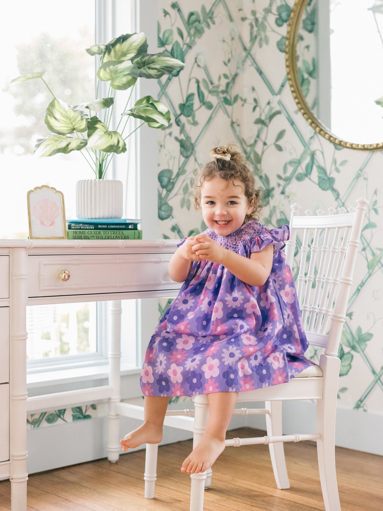 kids purple dress Girlie Purple Floral Smocked Dress I Poppy Kids Co