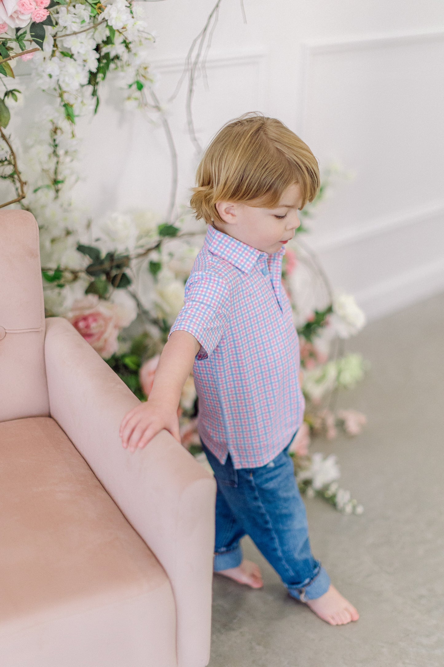 Pink and Blue Check Boys' Polo