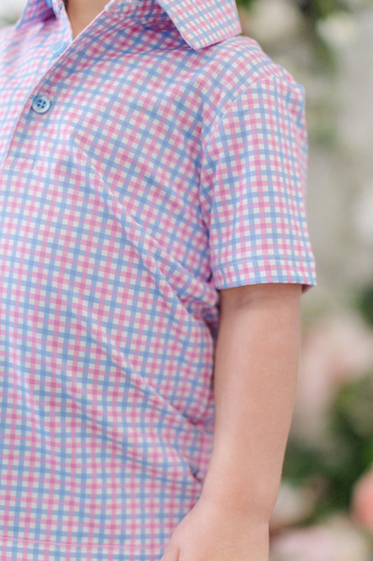 Pink and Blue Check Boys' Polo