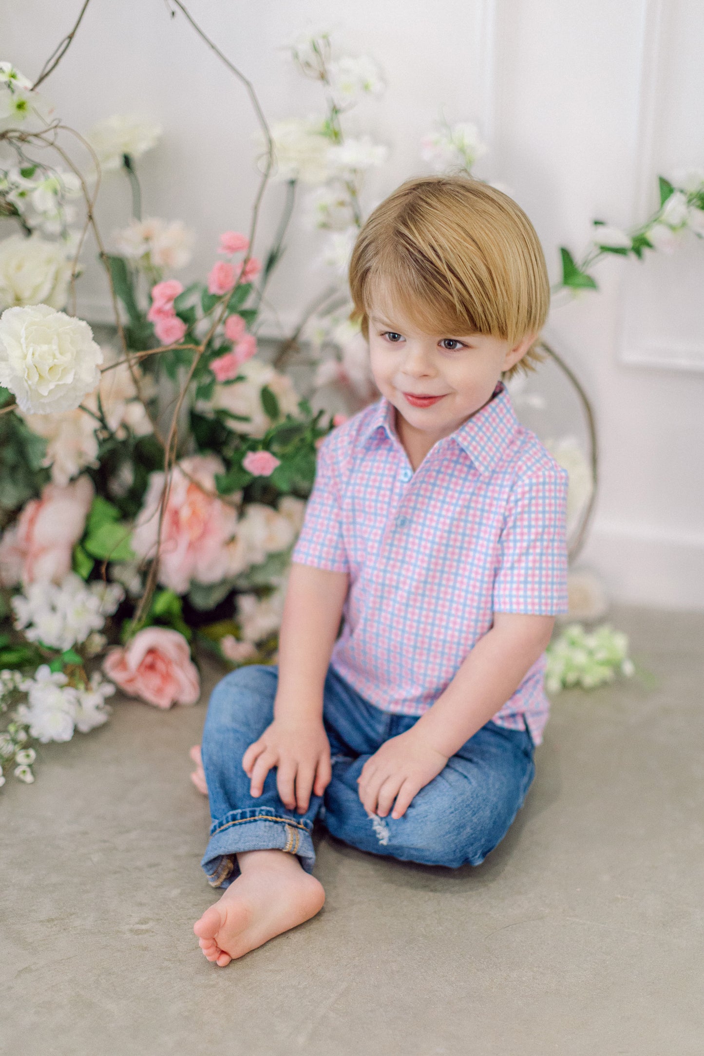 Pink and Blue Check Boys' Polo