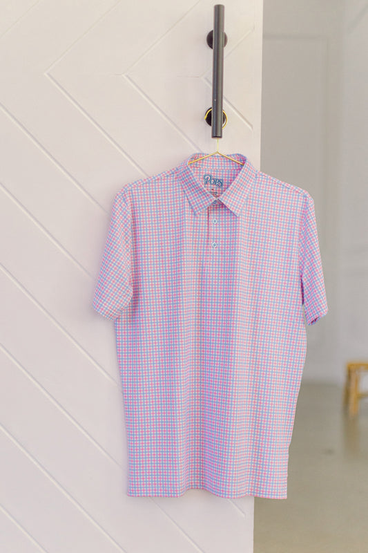 Pink and Blue Check Men's Polo