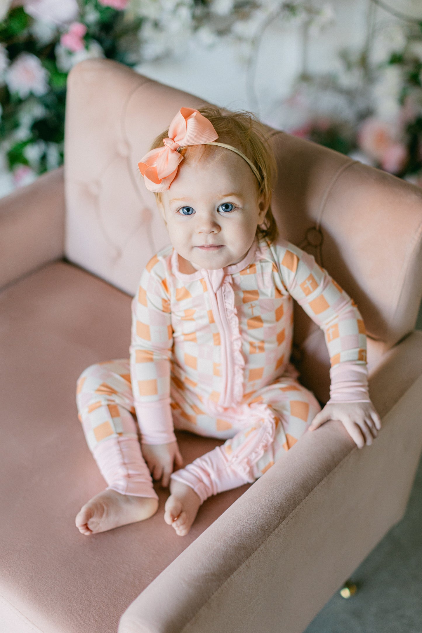 Pink Easter Cross Premium Ruffle Romper