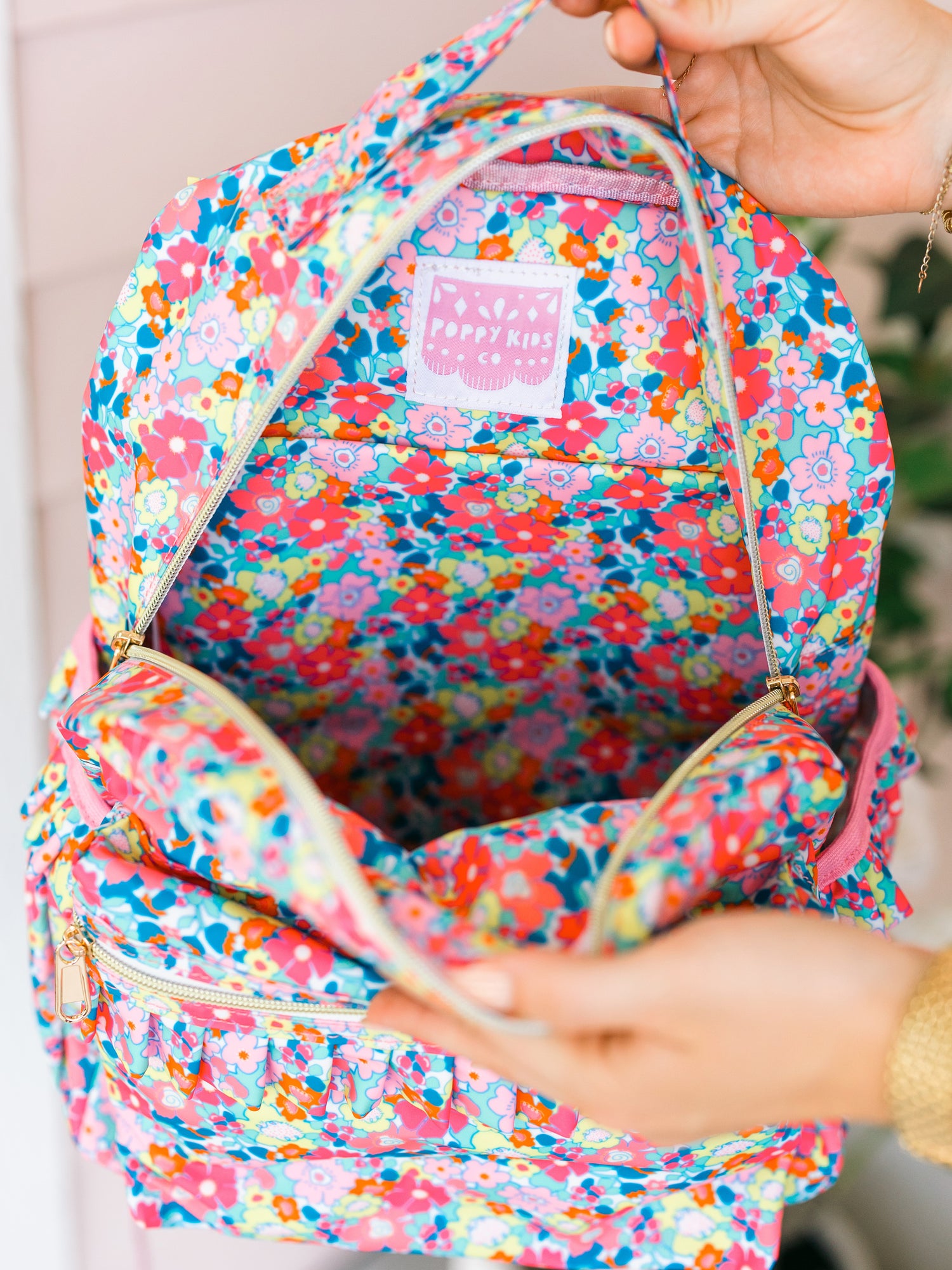 floral honeycomb mini backpack Colorful Floral Wipeable Backpack I Poppy Kids Co