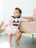 a toddler girl wearing the pink Jack-O-Lantern Bubble