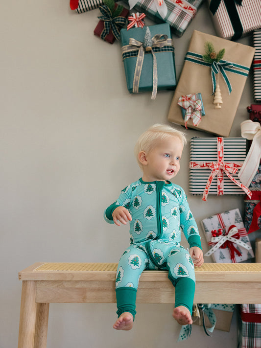 Green Starry Tree Zipper Romper