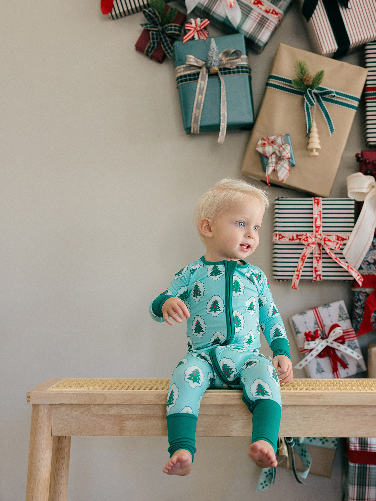 Green Starry Tree Zipper Romper