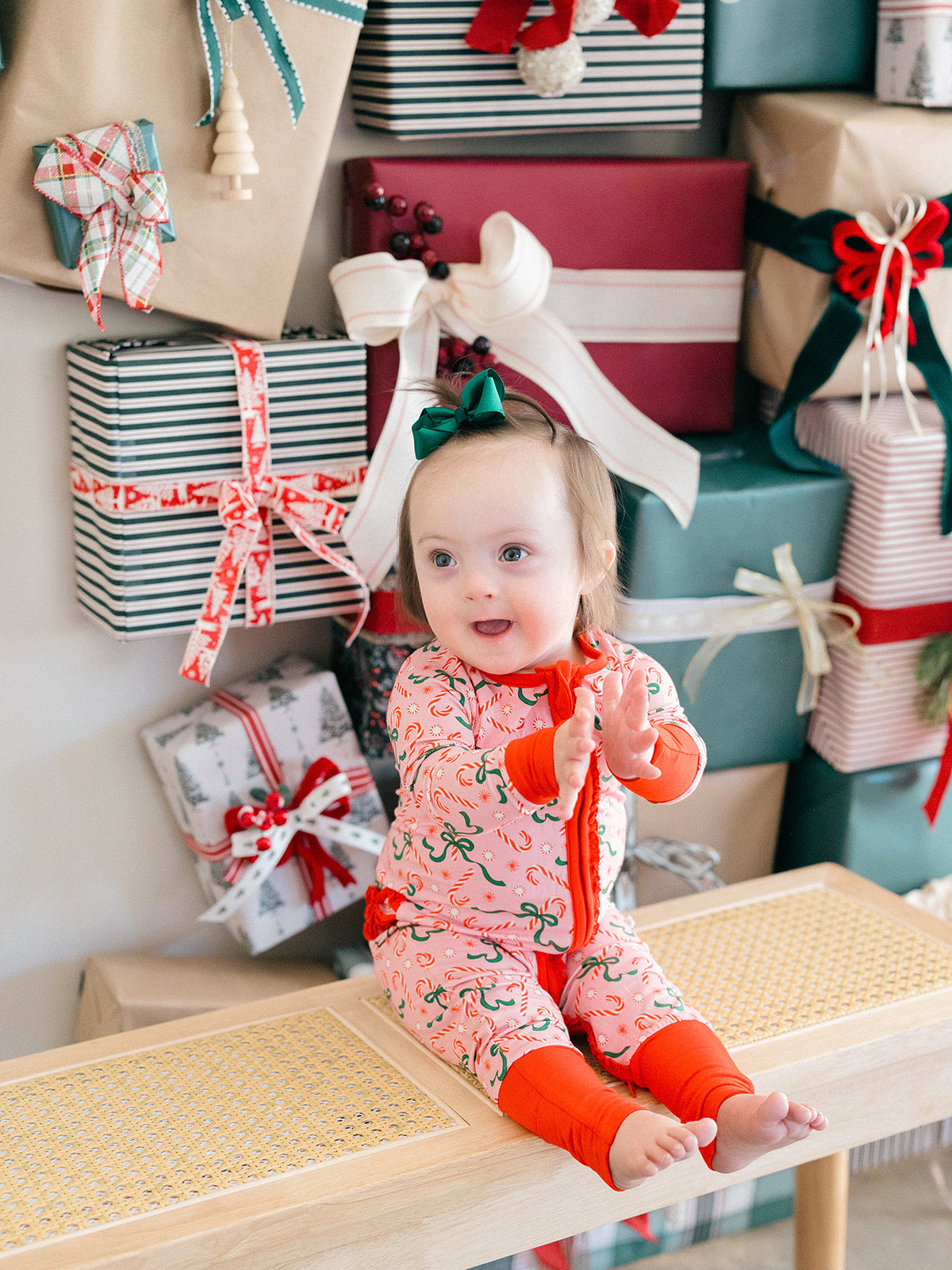 Candy Cane Ribbons Ruffle Romper