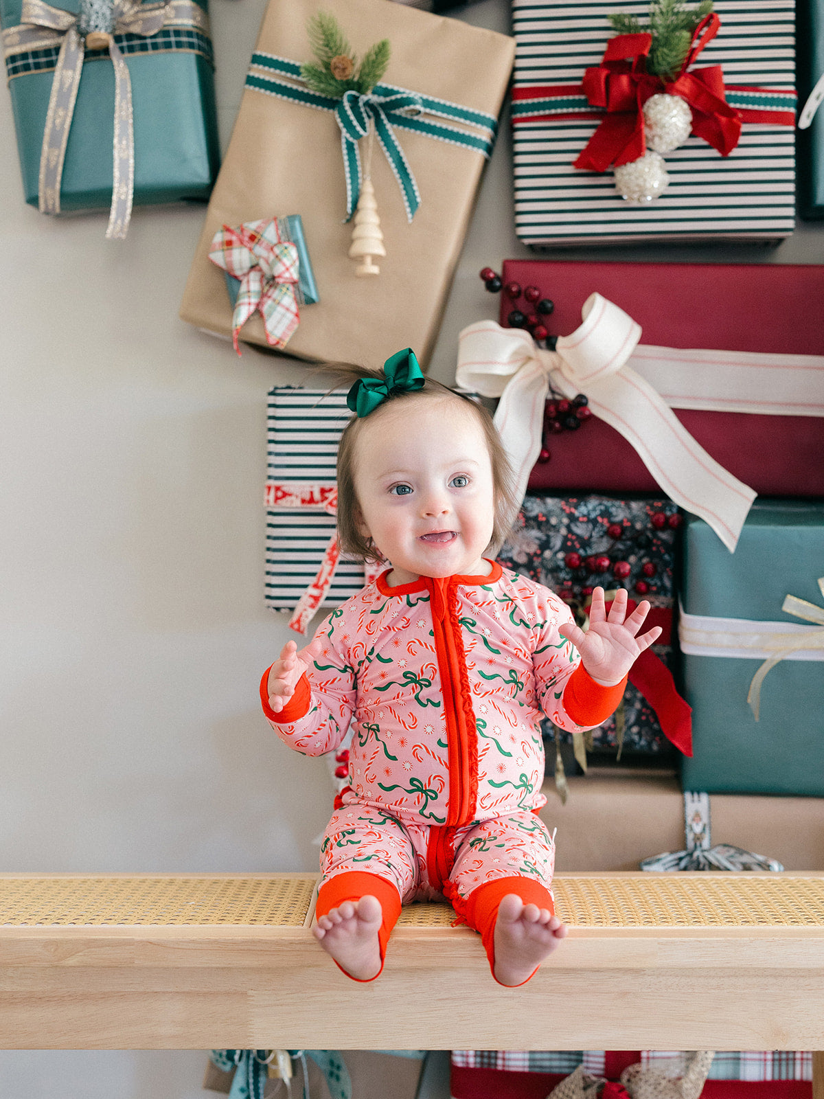 Candy Cane Ribbons Ruffle Romper