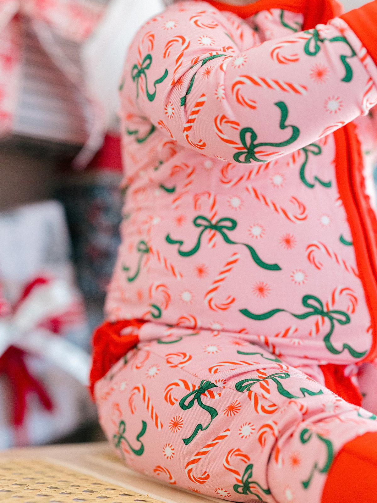 Candy Cane Ribbons Ruffle Romper
