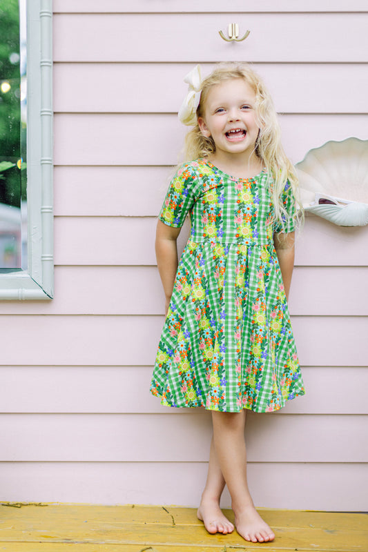 Green Floral Twirl Dress