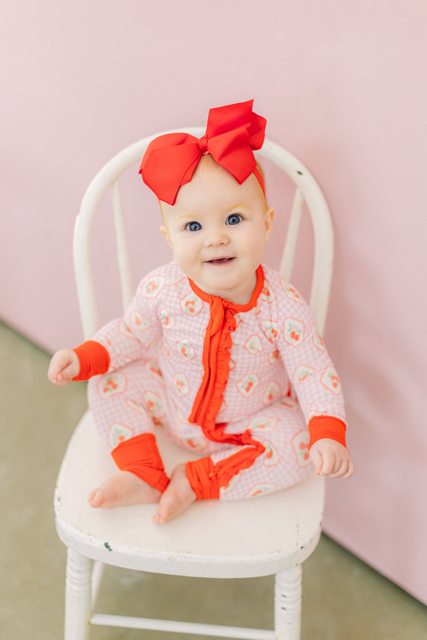 Checkered Strawberry Premium Ruffle Romper