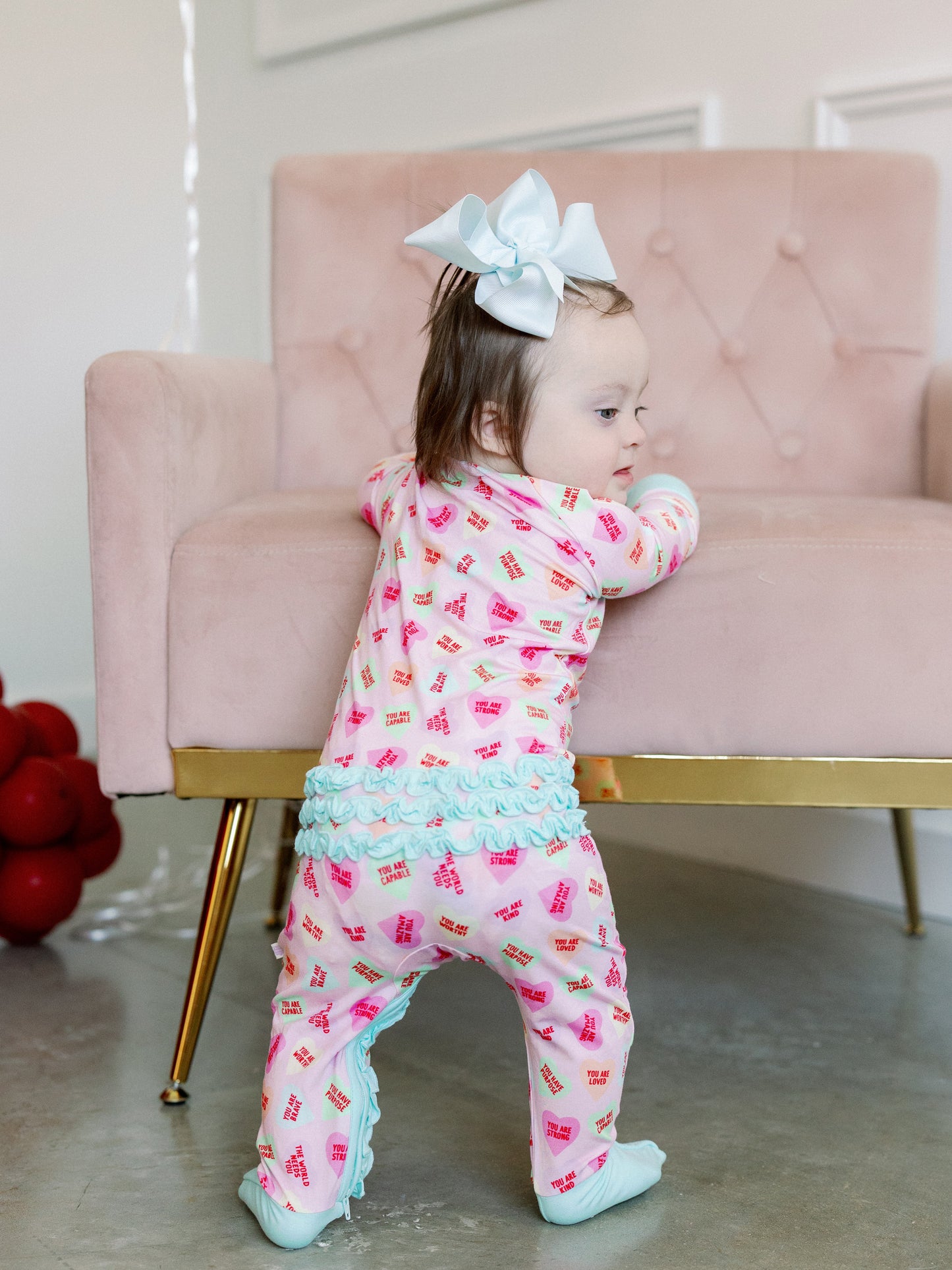 Pink Convo Hearts Ruffle Romper