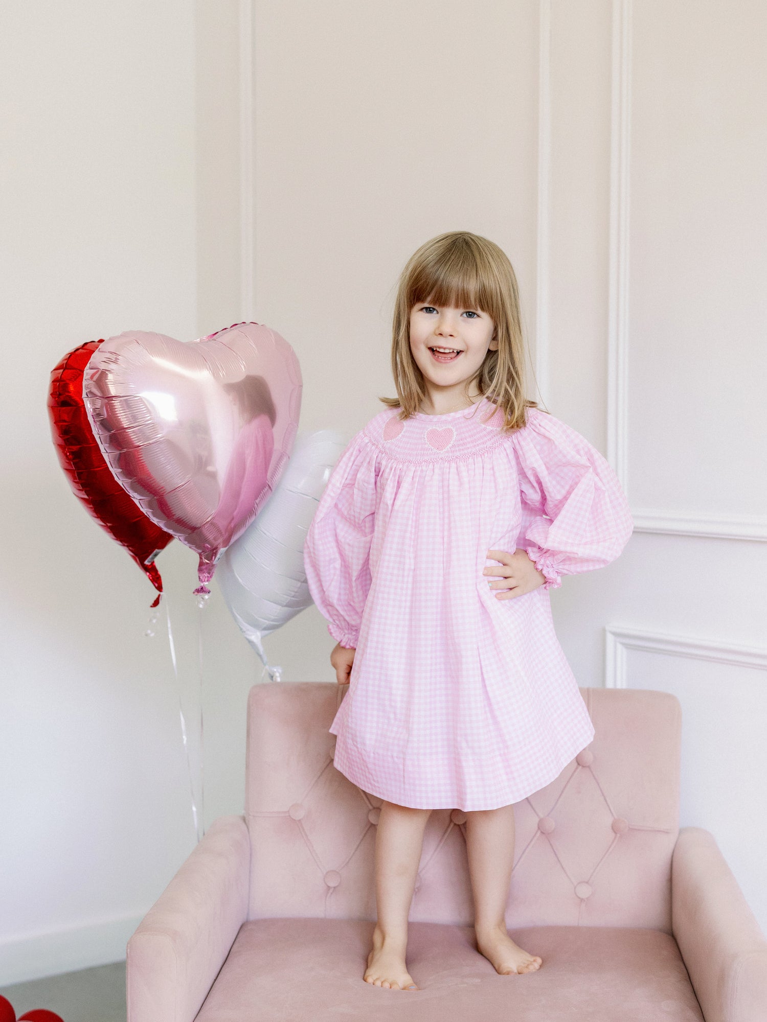 Gingham Pink Heart Smocked Dress I Poppy Kids Co 18m Gingham Pink Heart Smocked Dress I Poppy Kids Co 18m