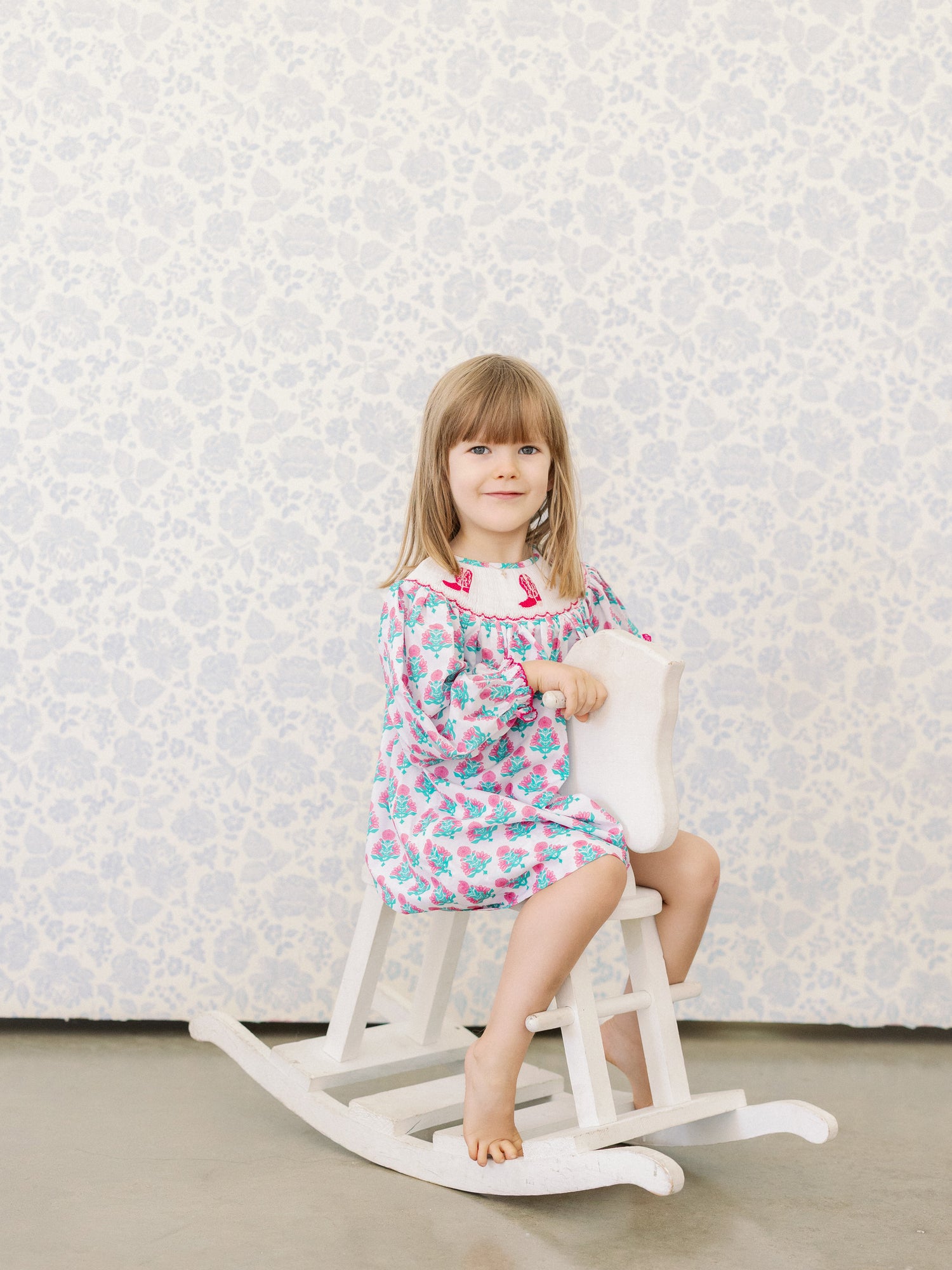 Pink Block Print Cowgirl Boots Smocked Dress I Poppy Kids Co Pink Block Print Cowgirl Boots Smocked Dress I Poppy Kids Co
