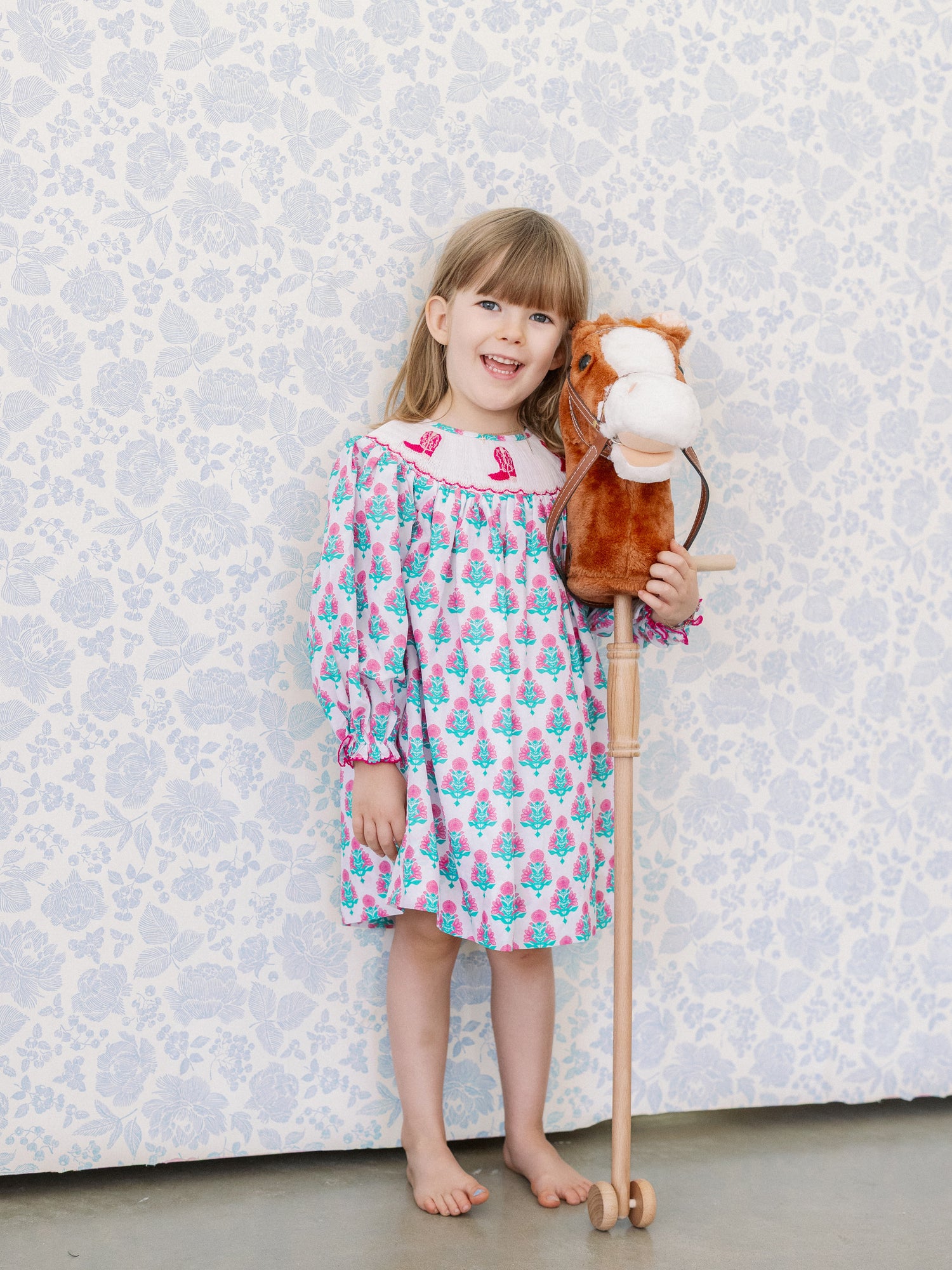 Pink Block Print Cowgirl Boots Smocked Dress I Poppy Kids Co Pink Block Print Cowgirl Boots Smocked Dress I Poppy Kids Co