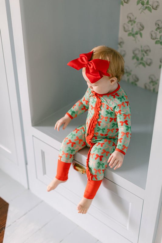 Christmas Bows Premium Ruffle Romper
