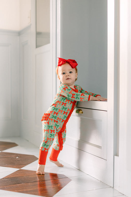 Christmas Bows Premium Ruffle Romper
