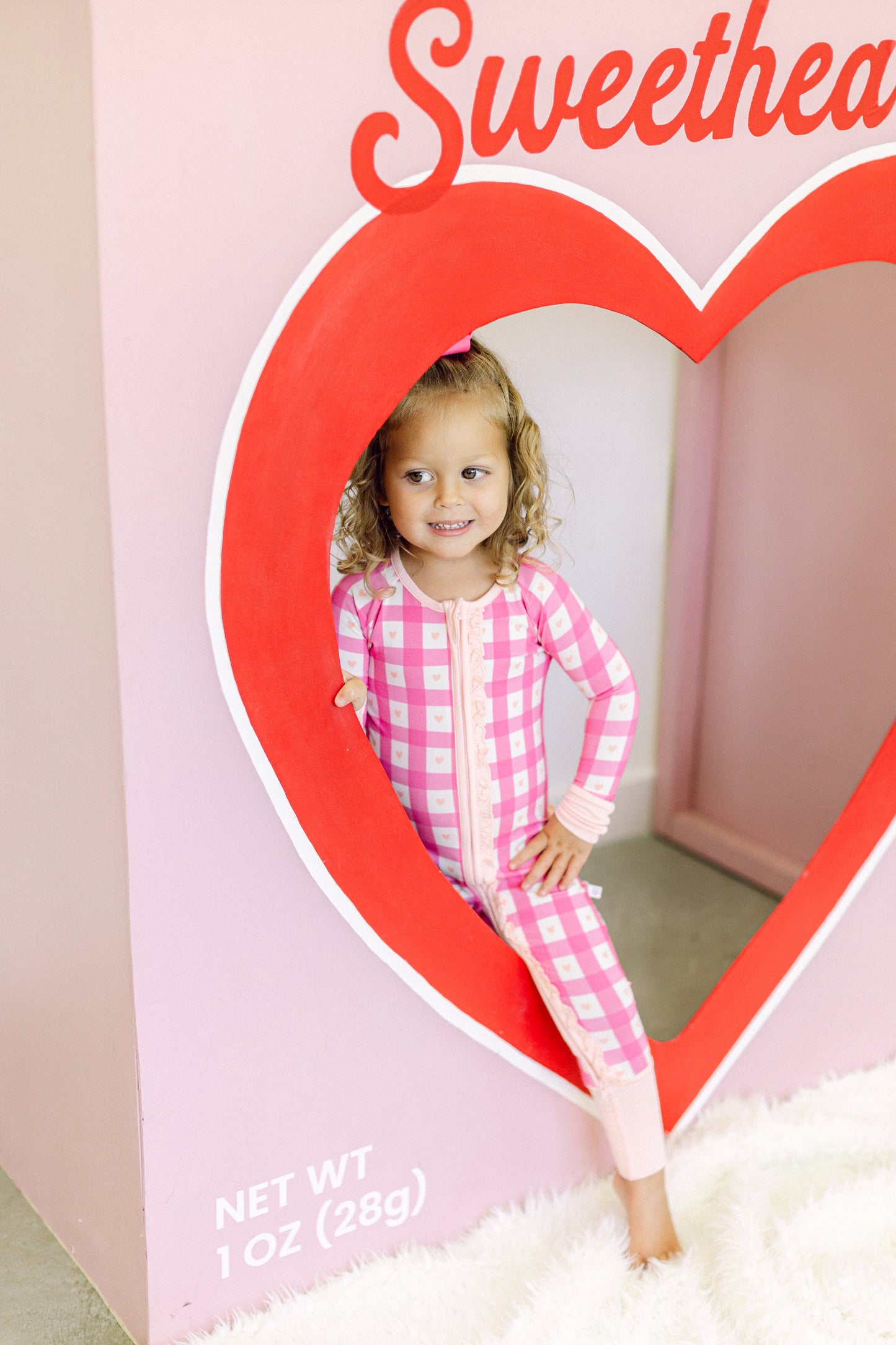 Pink Heart Check Premium Ruffle Romper