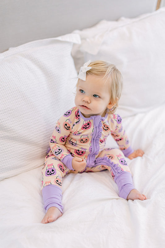 Pink Halloween Bucket Premium Ruffle Romper