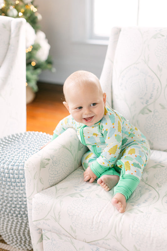 Green Christmas Tree Premium Zipper Romper