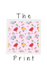 Pattern of cartoon geese and strawberries on a pink background with 'The Print' text.