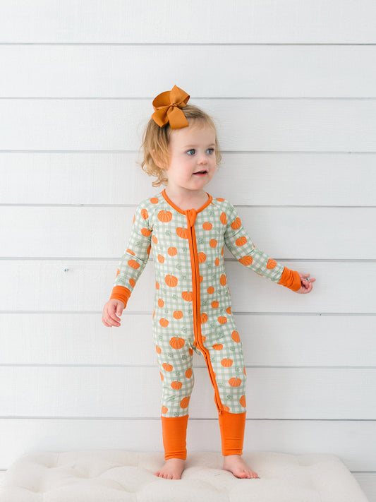 Cozy Pumpkin Zipper Romper