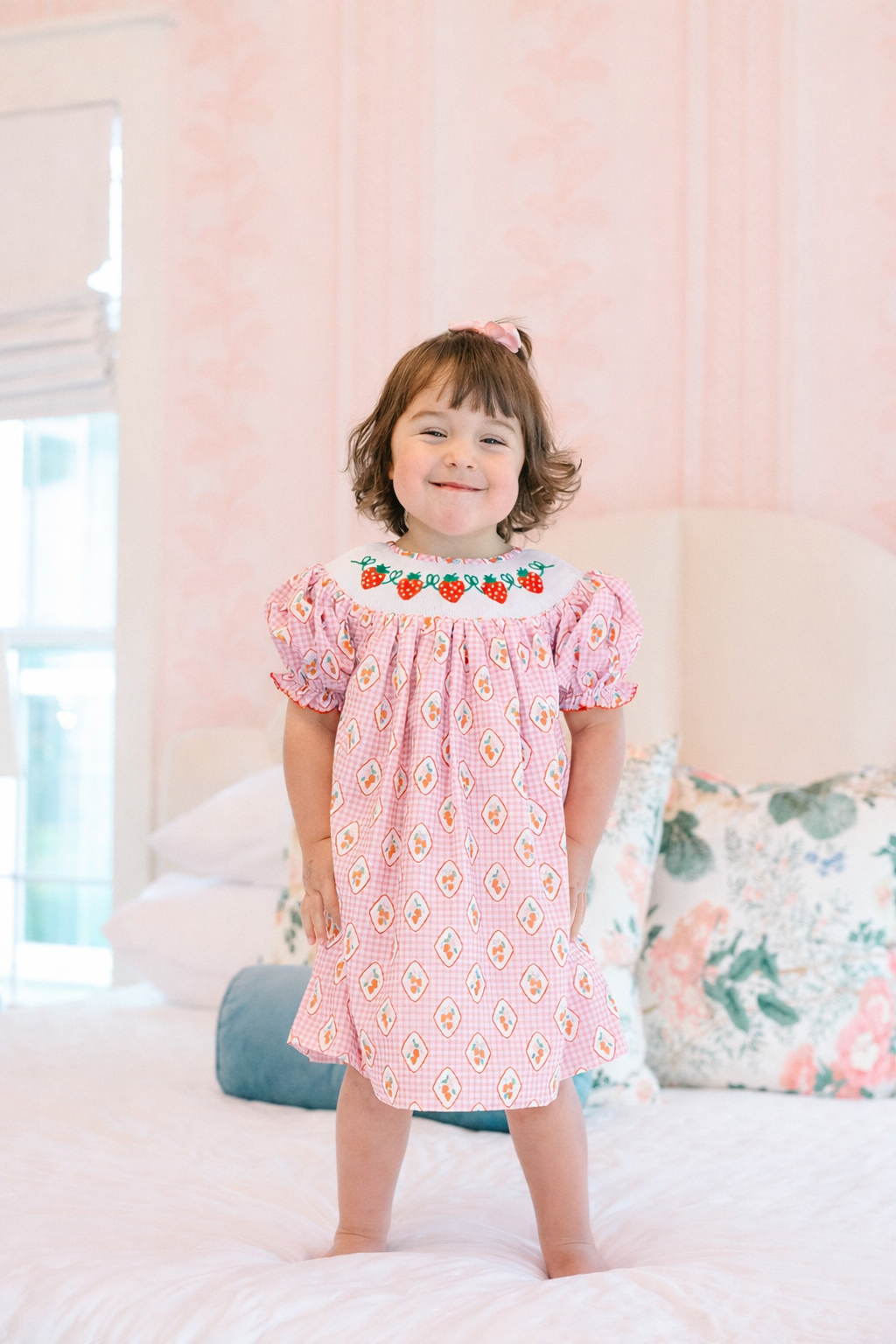 Poppy Kids Co | Checkered Strawberry Smocked Dress (FINAL SALE) | 3y | Cotton/Polyester/Fabric | Toddler | Infant & Toddler Clothing