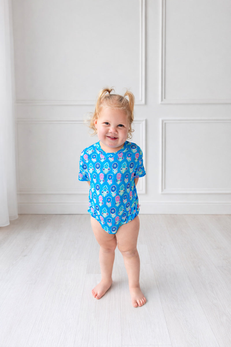 Blue Floral Bamboo T-Shirt Bubble I Poppy Kids Co