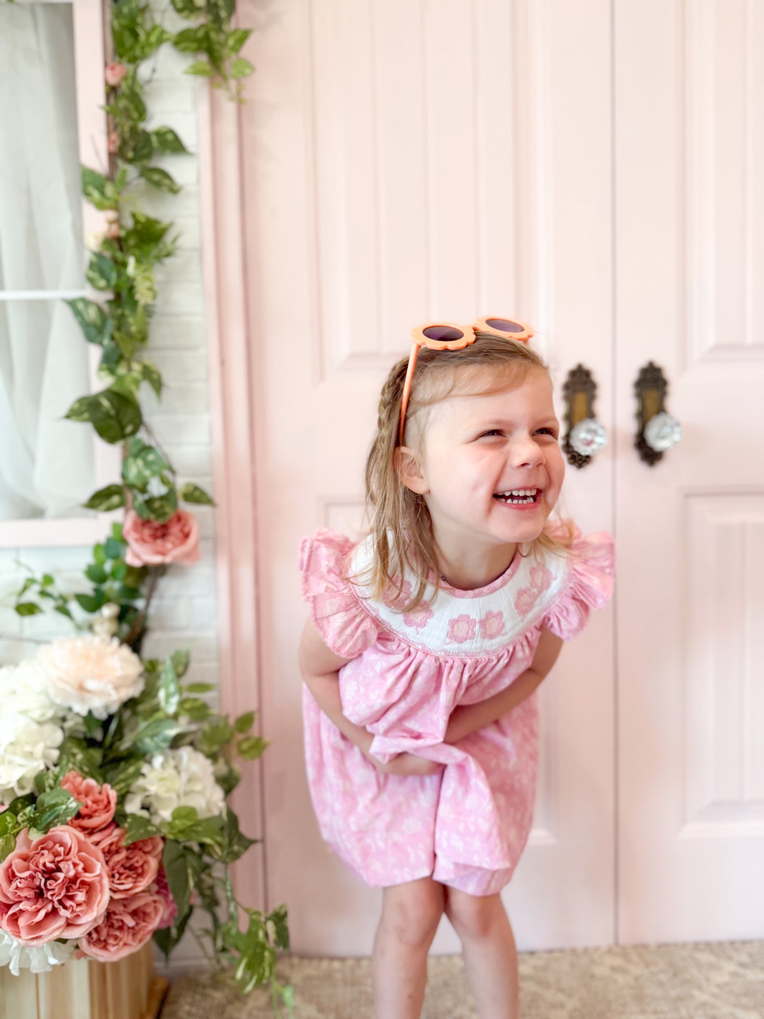Pink Beach Sunglasses Smocked Dress I Poppy Kids Co 3t