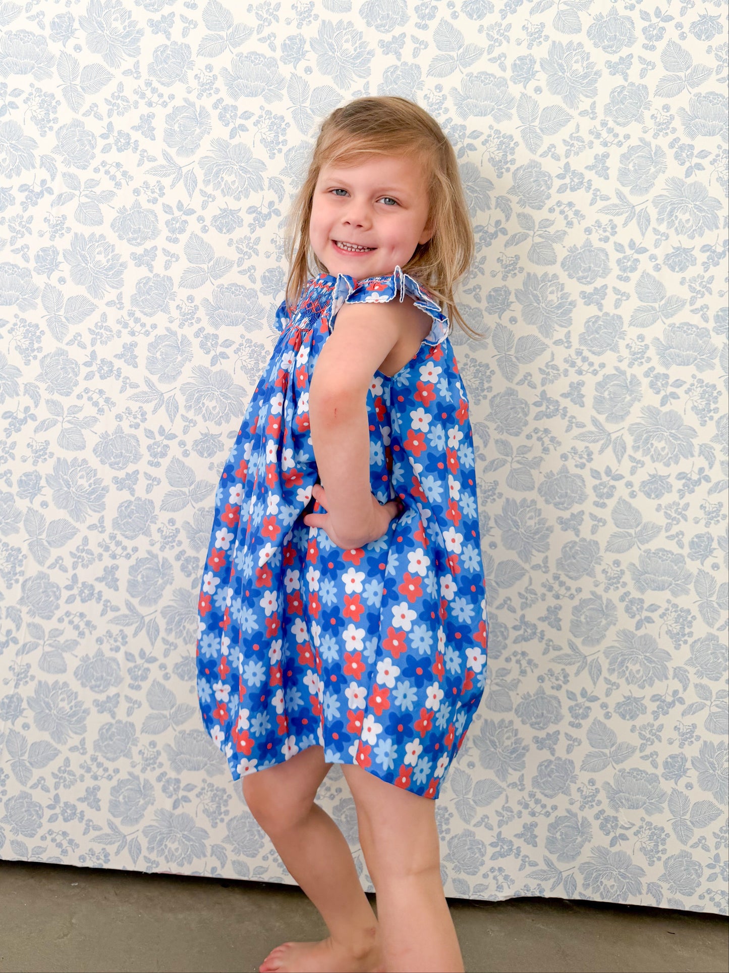 Smocked Patriotic Floral Dress for Girls I Poppy Kids Co 18m