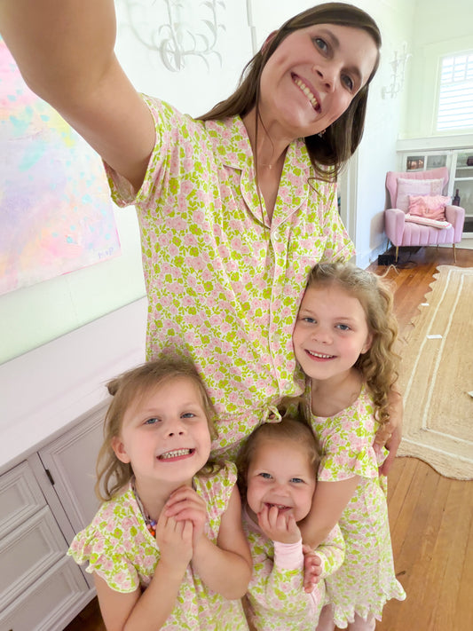 Pink and Green Floral Bamboo Dress