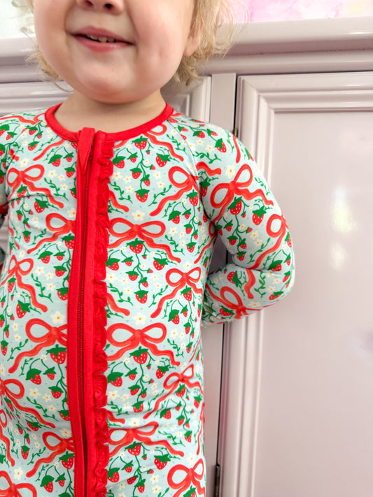 Strawberry Bows Ruffle Romper