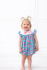 hand smocked pink and blue floral I love dad baby and toddler bubble