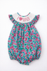 hand smocked pink and blue floral I love dad baby and toddler bubble