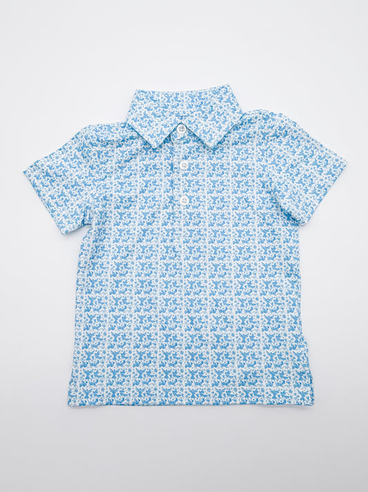 blue otomi print toddler and boy performance polo