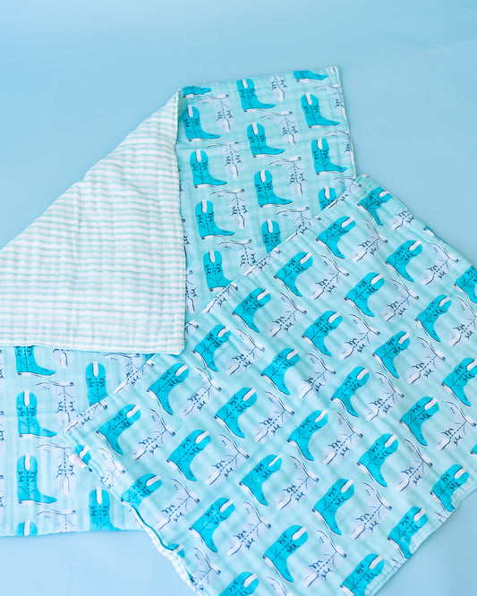 Green Boots Muslin Blanket