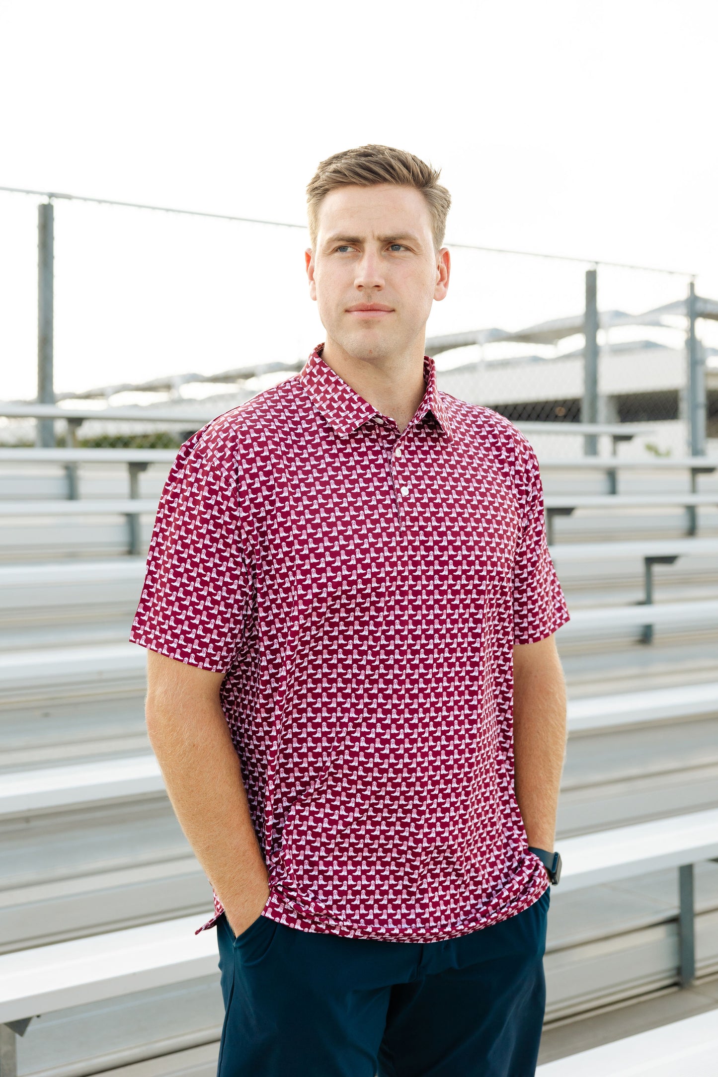 Maroon and White Boots Men's Polo