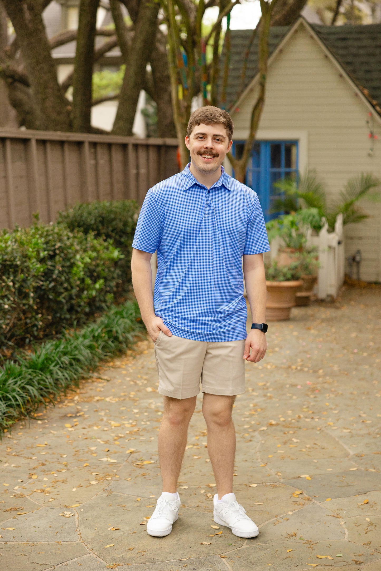 Blue Gingham Men's Polo