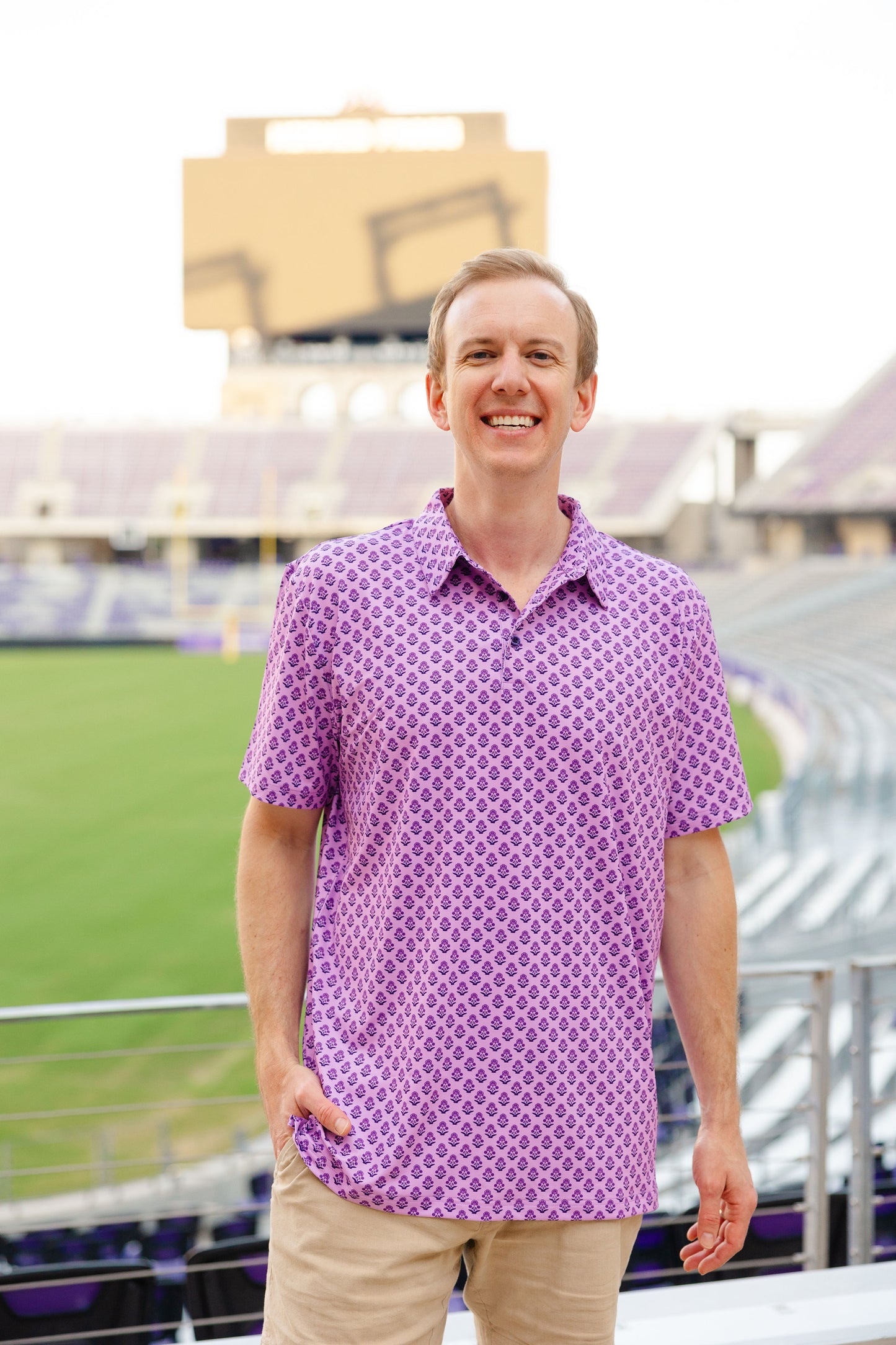 Purple Block Print Men's Polo