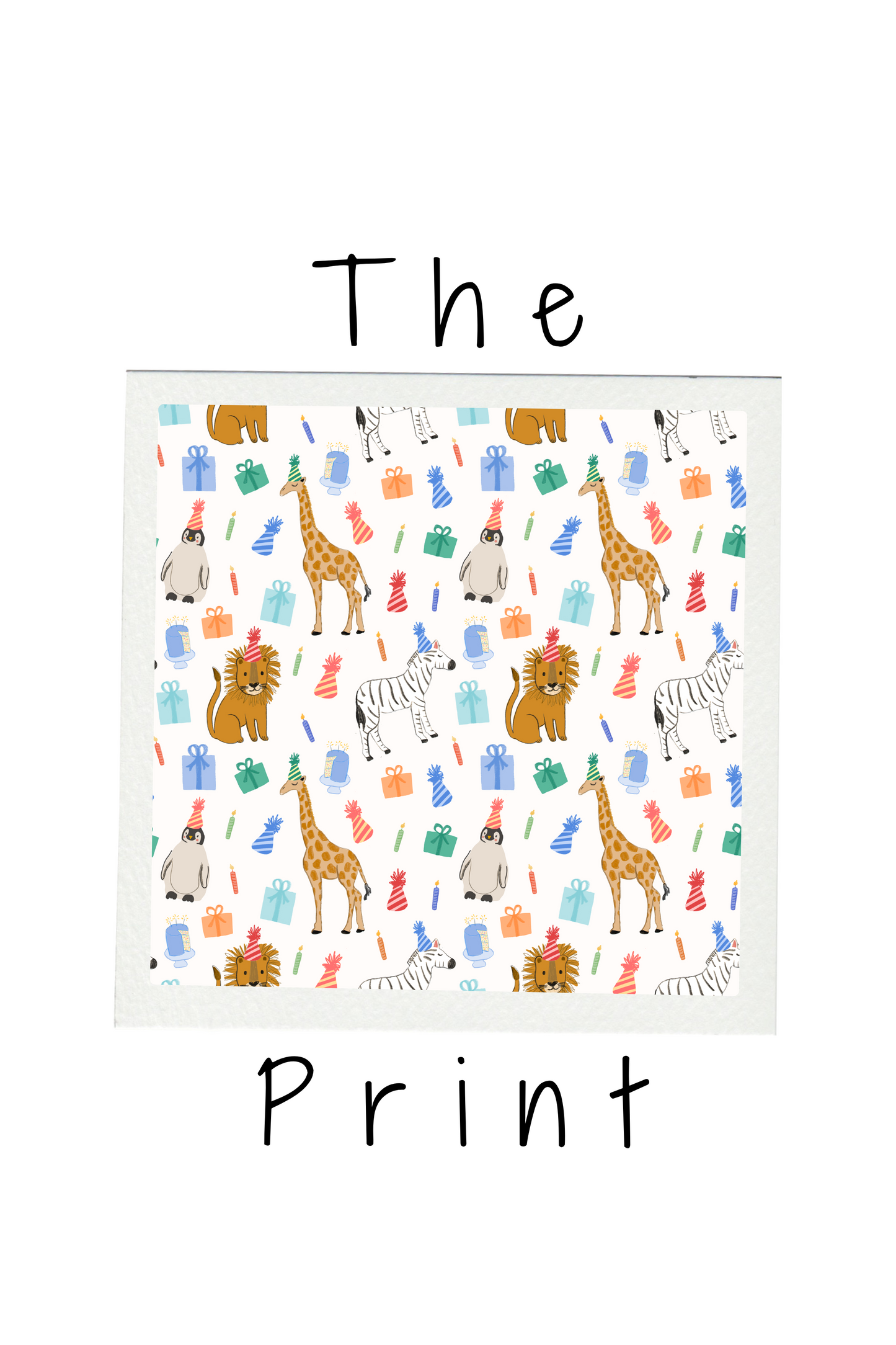 Patterned print with animals and text 'The Print' on a white background