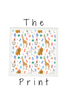 Patterned print with animals and text 'The Print' on a white background