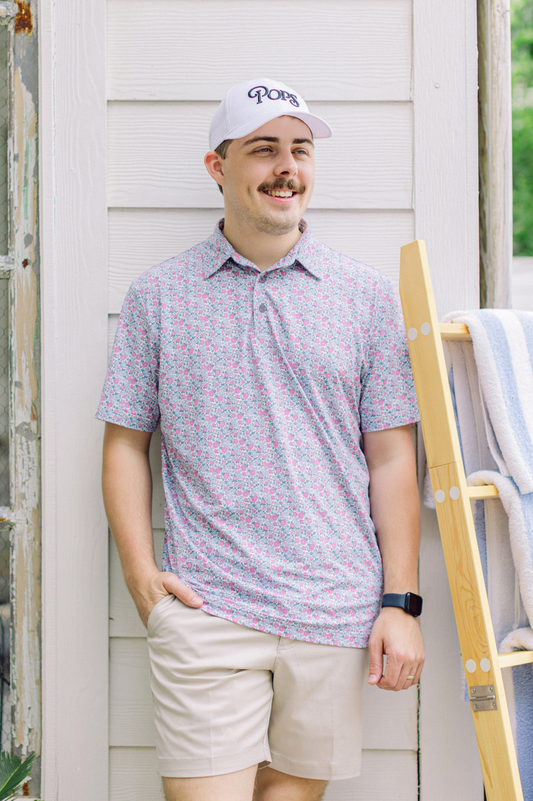 Pink and Blue Floral Men's Polo (FINAL SALE)