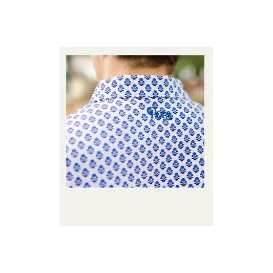 Blue & White Block Print Men's Polo (FINAL SALE)